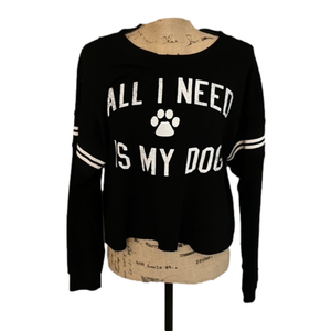 MODERNLUX Long Sleeve Crop Crew Neck Sweater “All I Need Is My Dog” Size M